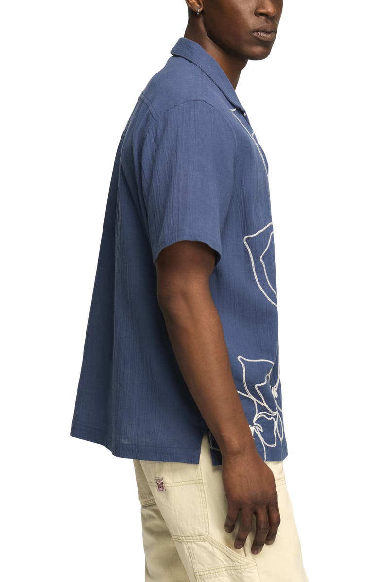 Lucky Brand Floral Embroidered Cotton Camp Shirt, Alternate, color, 458 Blue