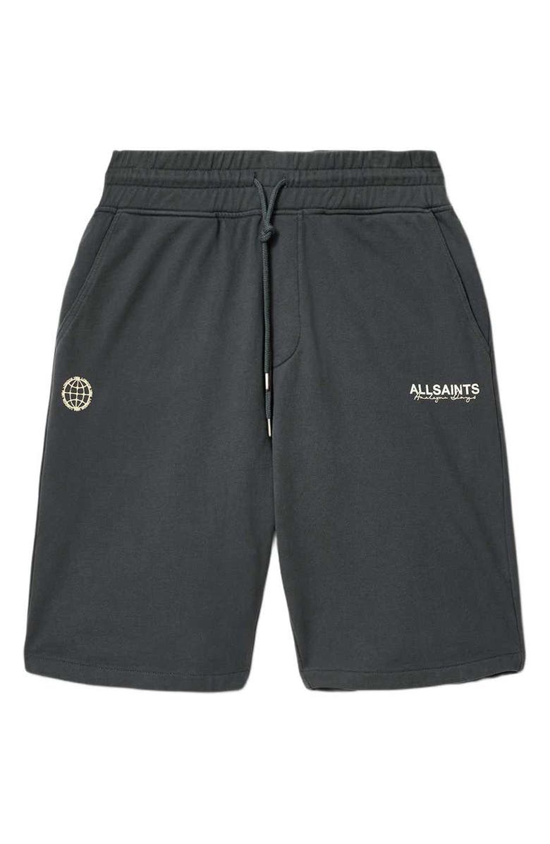 AllSaints Emblem Relaxed Fit Cotton Sweat Shorts, Alternate, color, Washed Black
