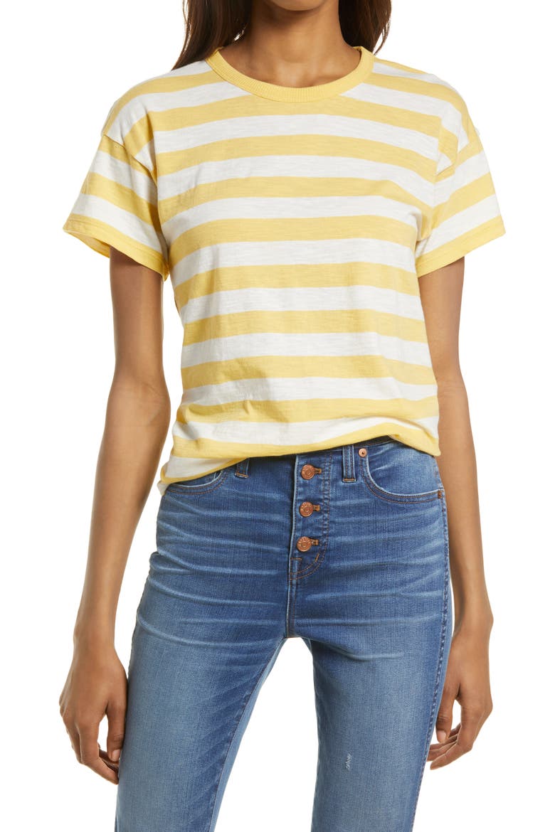 Whisper Cotton Stripe Crewneck T-Shirt, Main, color, CHAMOMILE TEA