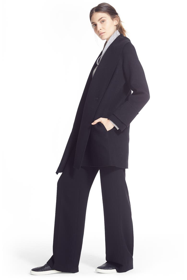 Drape Neck Wool Blend Coat, Alternate, color, BLACK