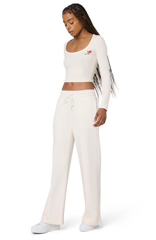 Florence By Mills Rose Embroidered Long Sleeve Crop T-shirt In Jet Stream Rose