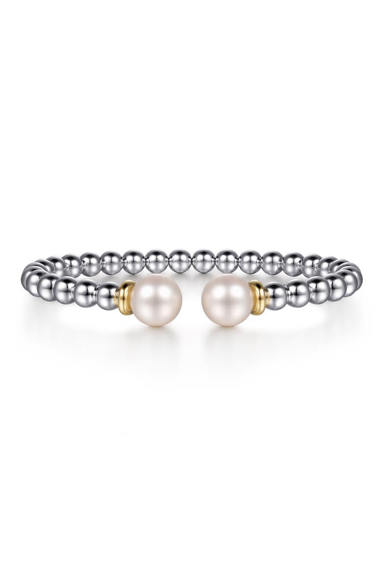 Bujukan Pearl & 14K Gold Sterling Silver Bangle Bracelet, Main, color, SILVER/ 14K YELLOW GOLD