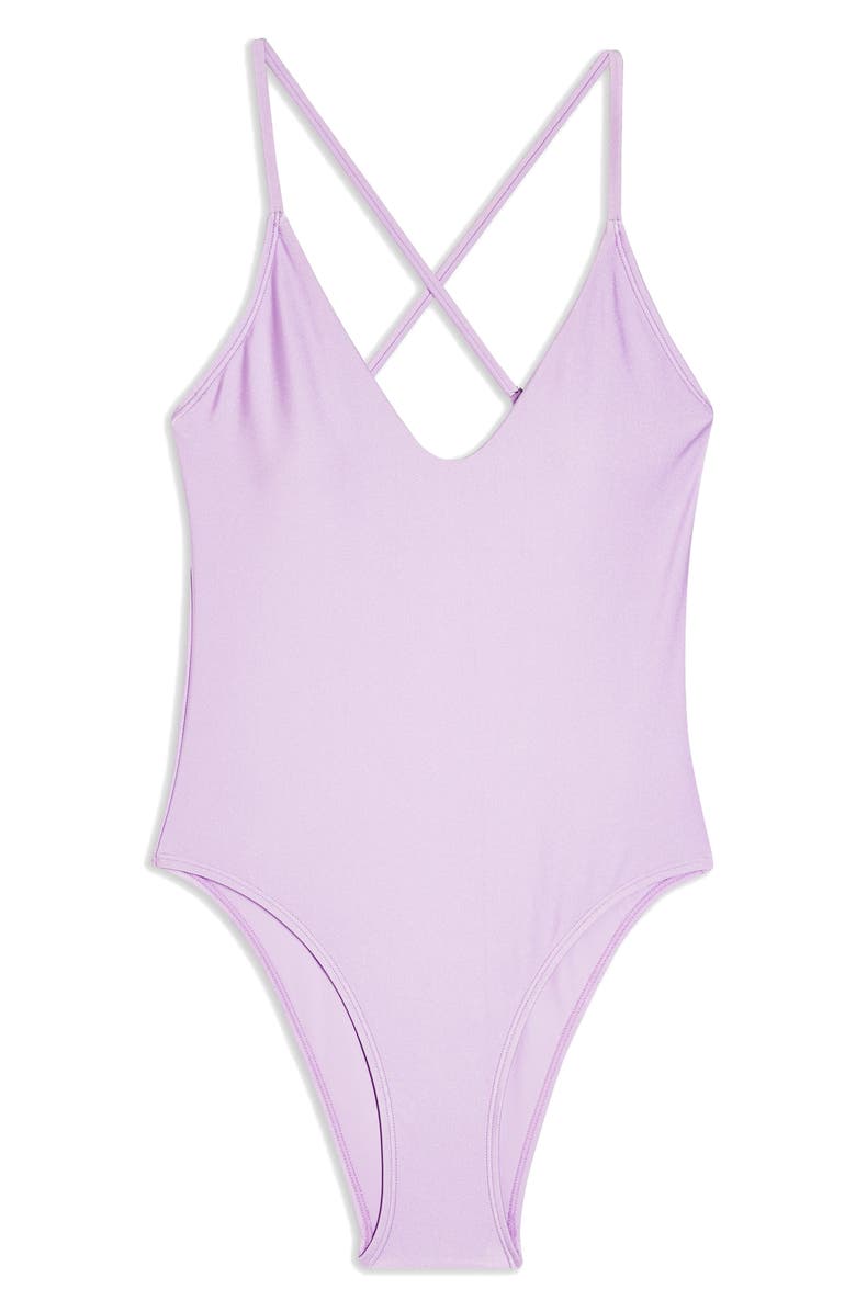 Topshop Considered Shiny One-Piece Plunge Swimsuit, Alternate, color,