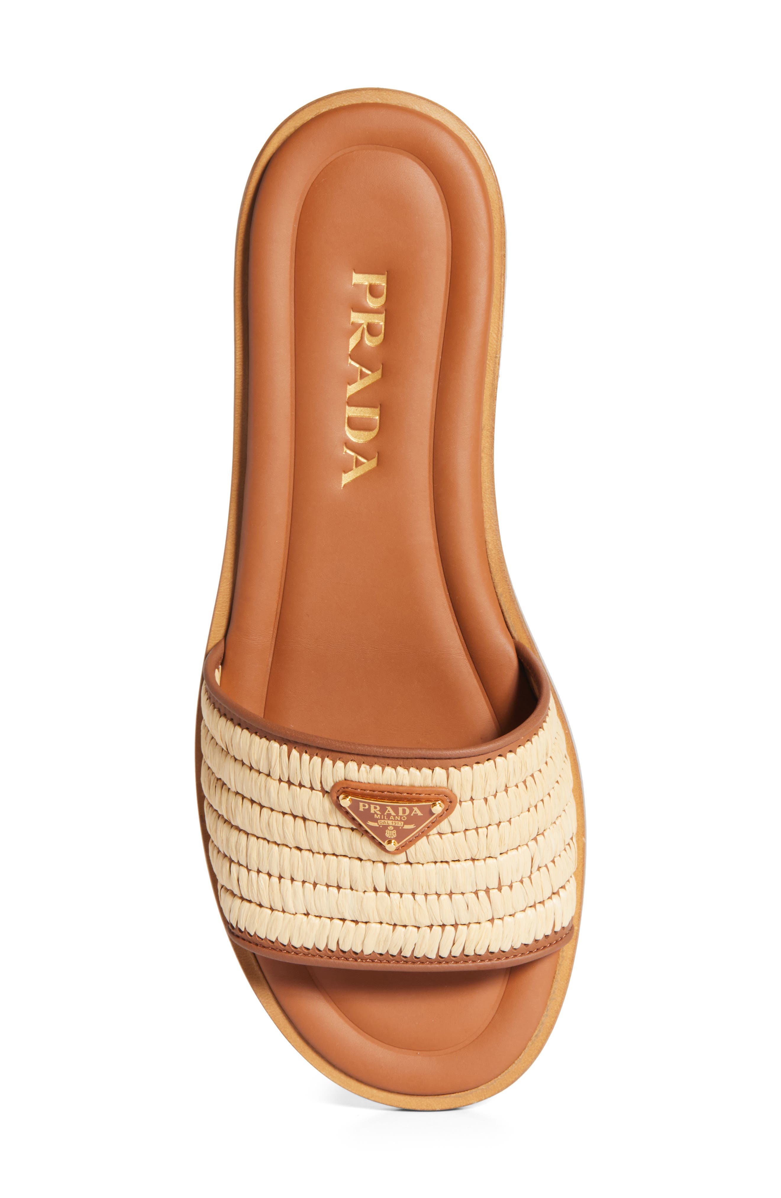 Prada Raffia Slide Sandal, Alternate, color, Naturale