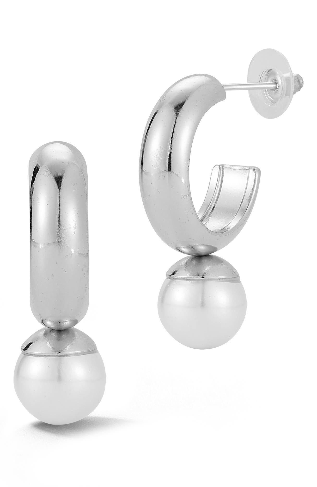 GLAZE JEWELRY Faux Pearl Drop Hoop Earrings