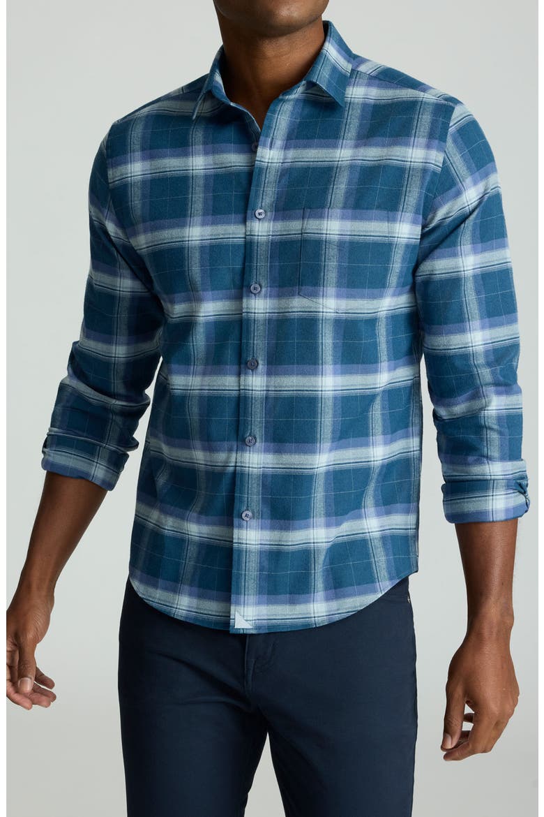 Barker Shadow Check Performance Flannel Button-Up Shirt, Main, color, NAVY