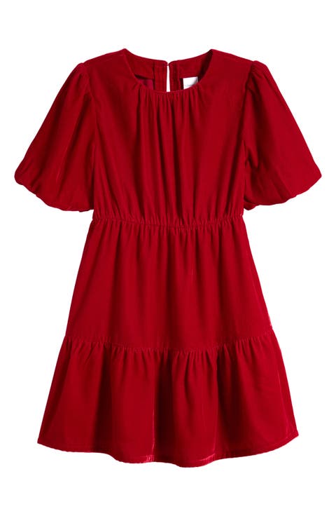 Kids' Puff Sleeve Velvet Party Dress (Toddler, Little Kid & Big Kid)