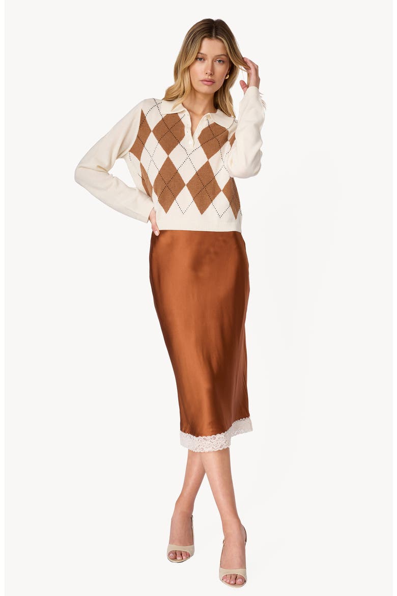 Morris Cropped Cashmere Polo Sweater, Alternate, color, CREAM ARGYLE