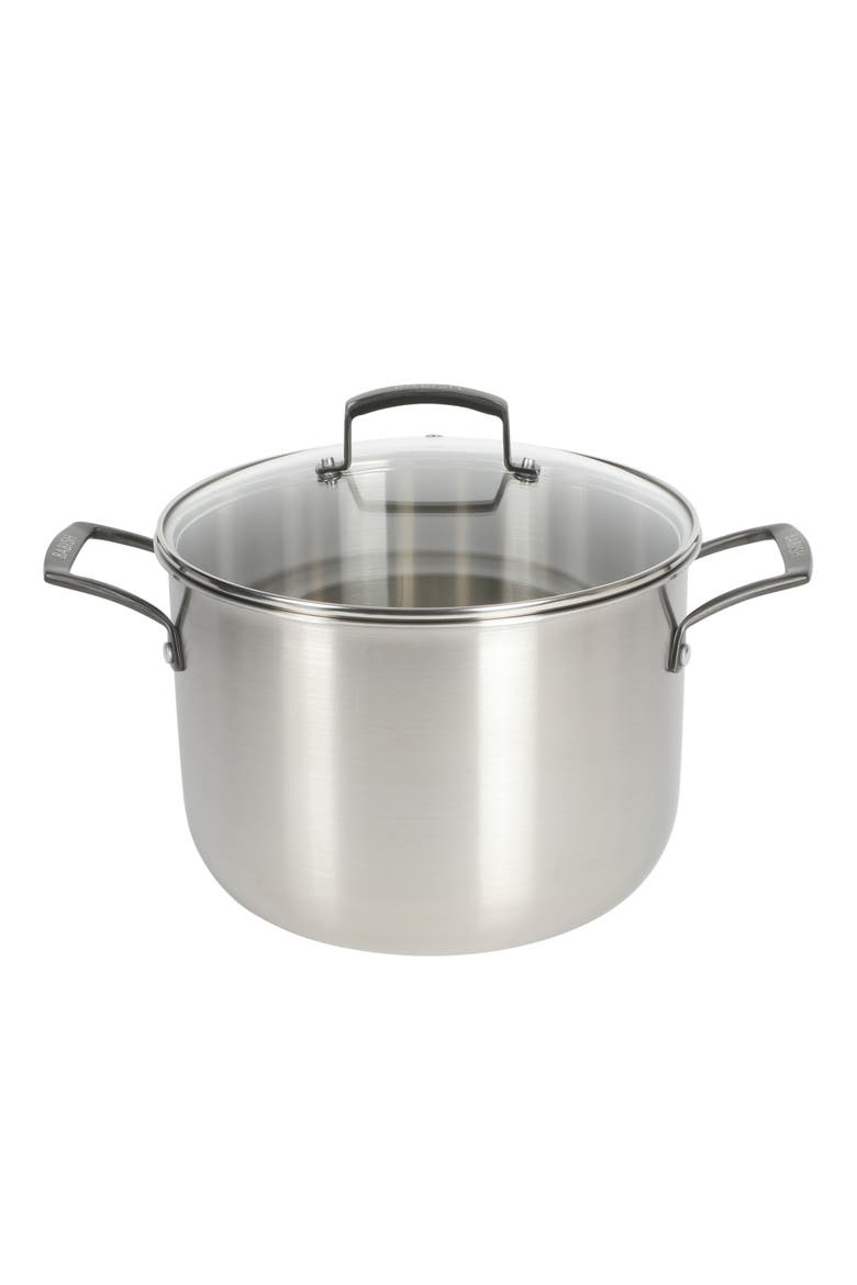 8 Quart Tri Ply Stainless Steel Stock Pot with Glass Lid & Black Handles Dutch Oven, Oven Safe, Dishwasher Safe, Main, color, Stainless Steel