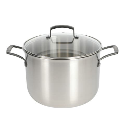 8 Quart Tri Ply Stainless Steel Stock Pot with Glass Lid & Black Handles Dutch Oven, Oven Safe, Dishwasher Safe