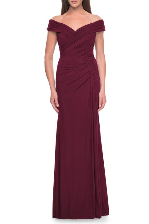 Off the Shoulder Jersey Evening Gown with Ruching