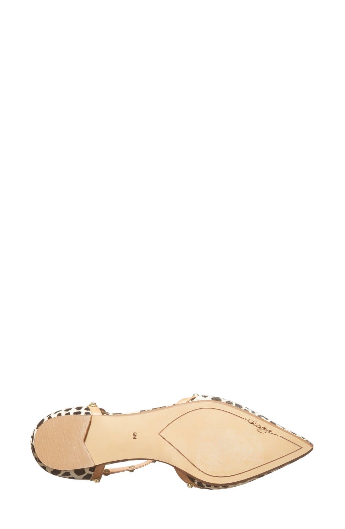 'Olson' Pointy Toe Studded T-Strap Flat, Alternate, color, BEIGE/ BLACK DOT HAIRCALF