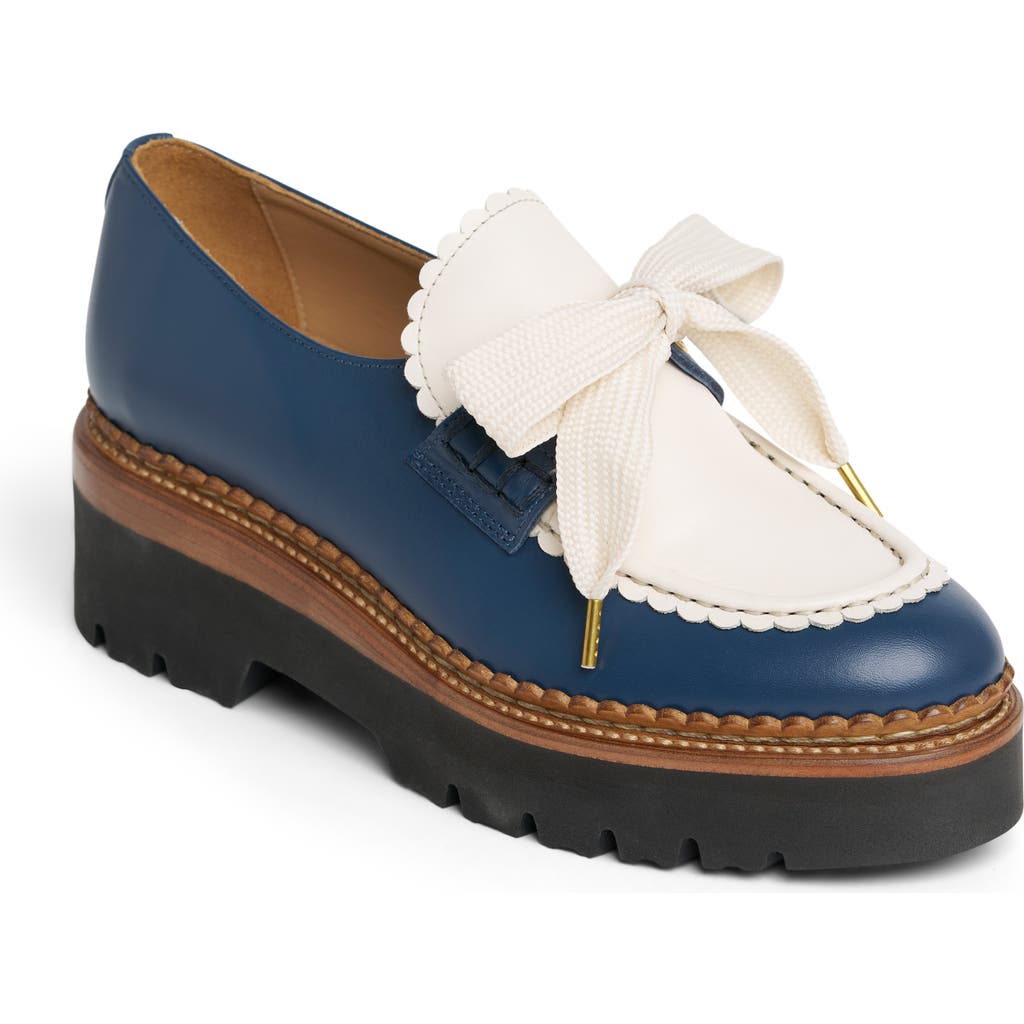 Shop The Office Of Angela Scott Miss Elsie Lug Sole Loafer In Navy And White