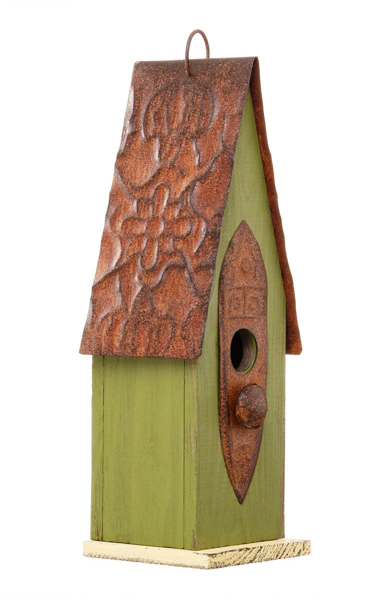 Glitzhome 13.25"H Retro Wooden Distressed Garden Birdhouse, Alternate, color, Green
