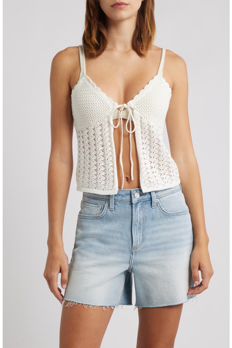 Leena Open Stitch Tie Front Cotton Camisole, Main, color, SAND