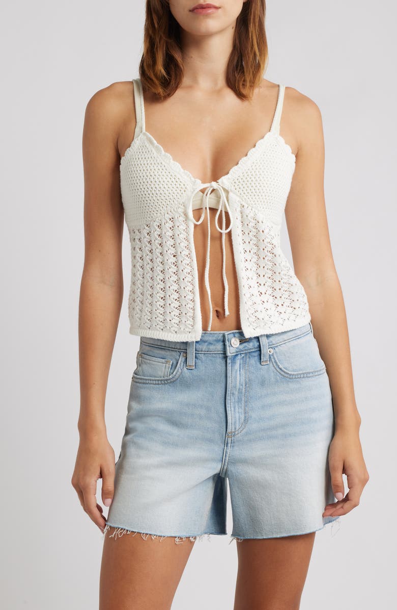 PacSun Leena Open Stitch Tie Front Cotton Camisole, Main, color, Sand