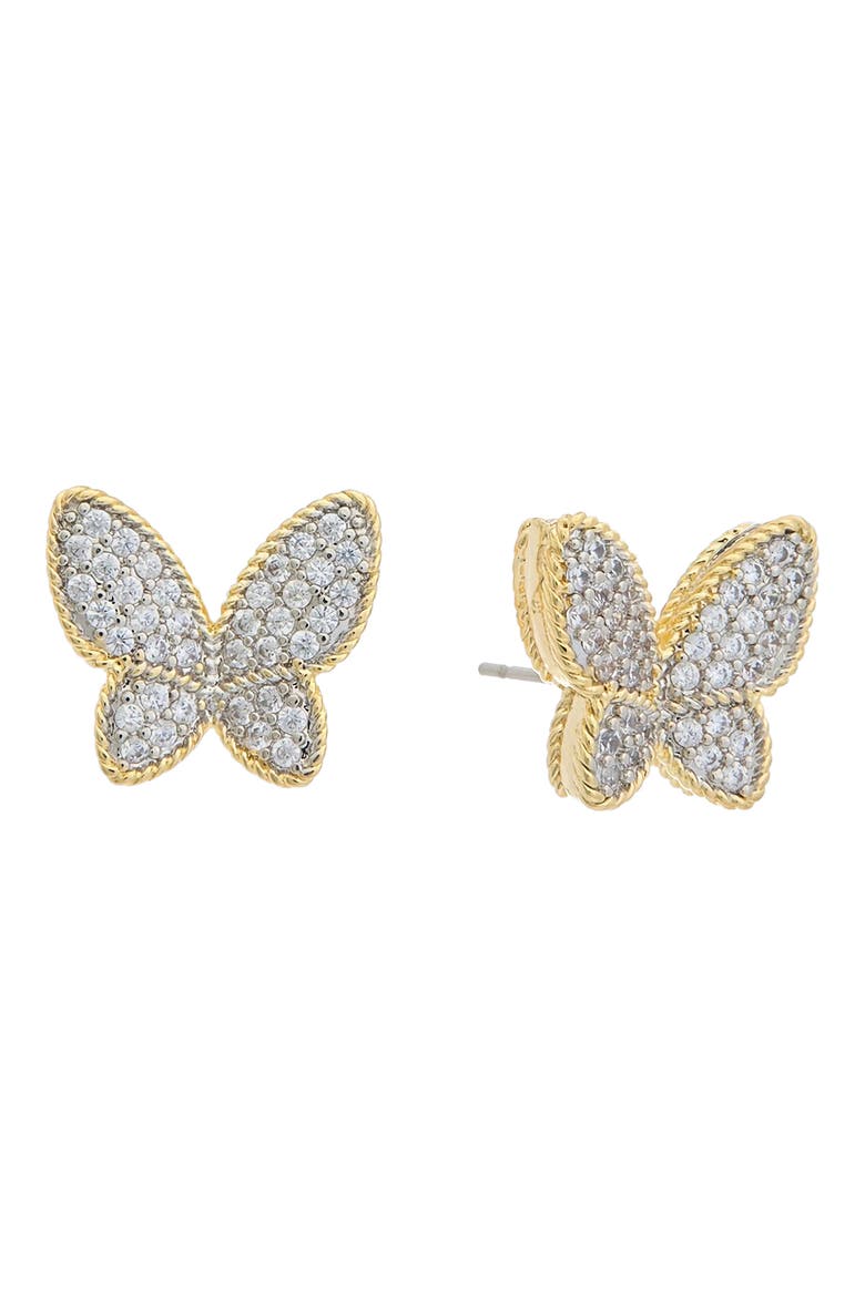 Pavé Cubic Zirconia Butterfly Stud Earrings, Main, color, TWO TONE