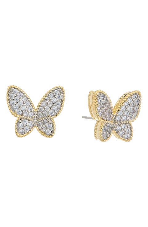 Pavé Cubic Zirconia Butterfly Stud Earrings