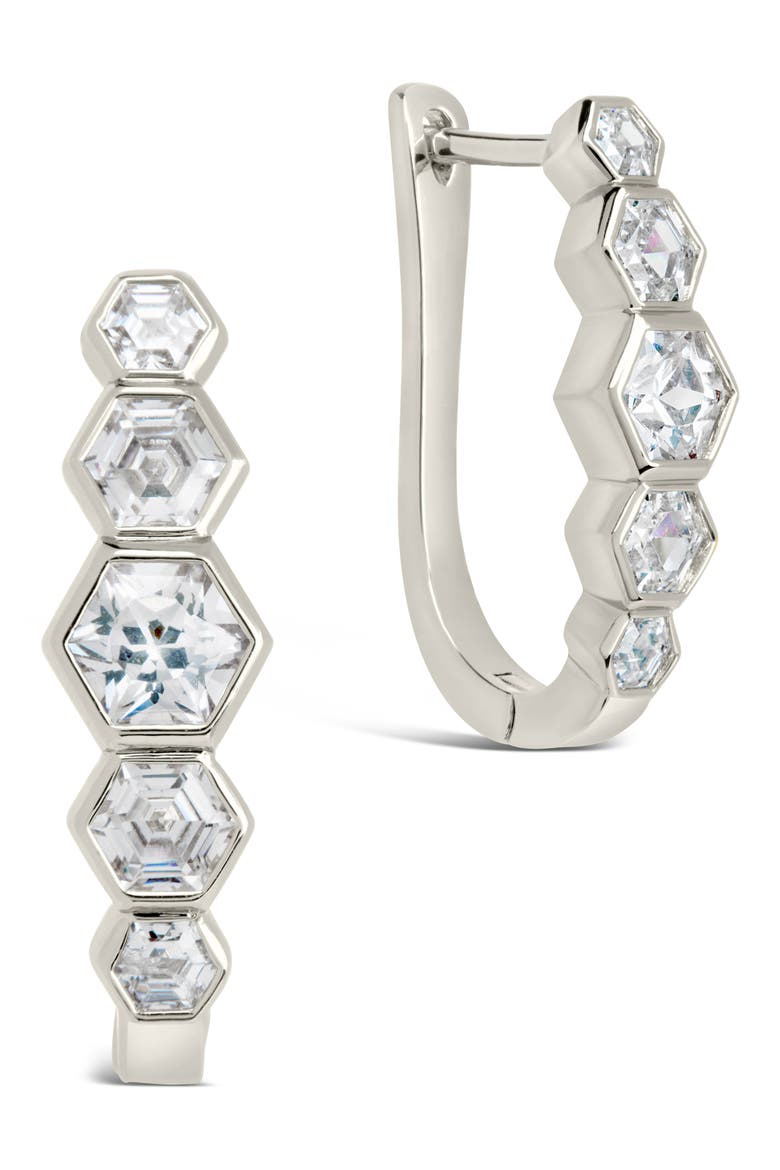 Gia CZ Latch Hoop Earrings, Main, color, SILVER