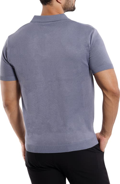 Spring + Mercer Textured Short Sleeve Button-up Sweater In Slate Blue