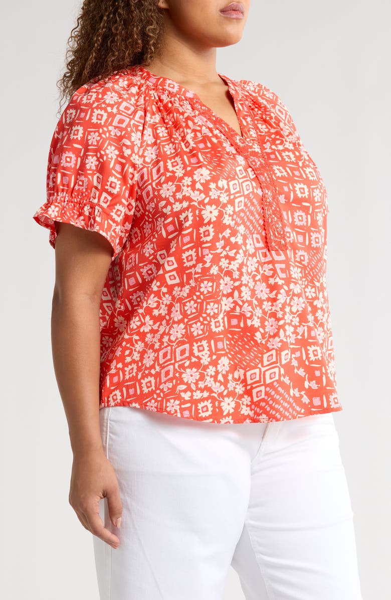 Wit & Wisdom Print Puff Sleeve Top, Alternate, color, Papaya Punch Multi