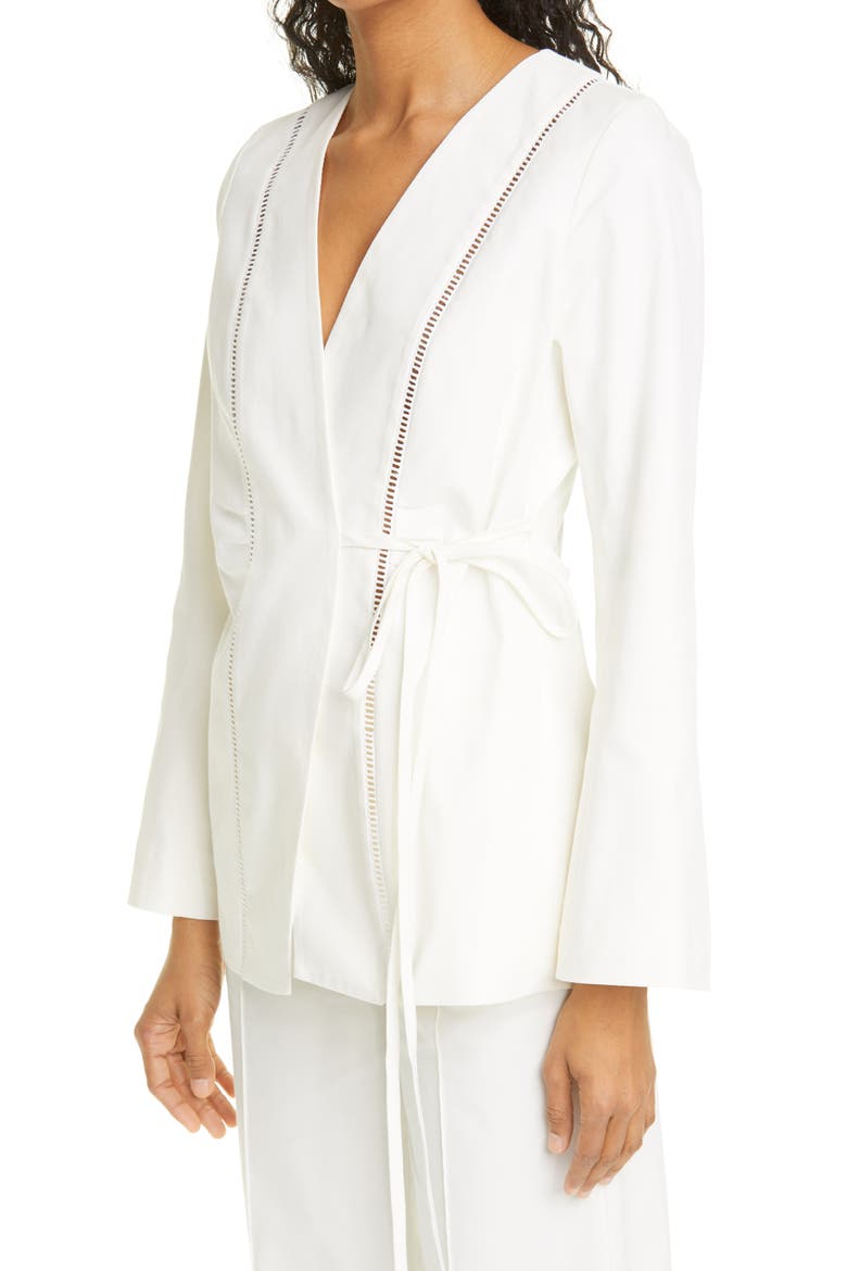 Alta Side Tie Stretch Cotton Twill Jacket, Alternate, color, IVORY