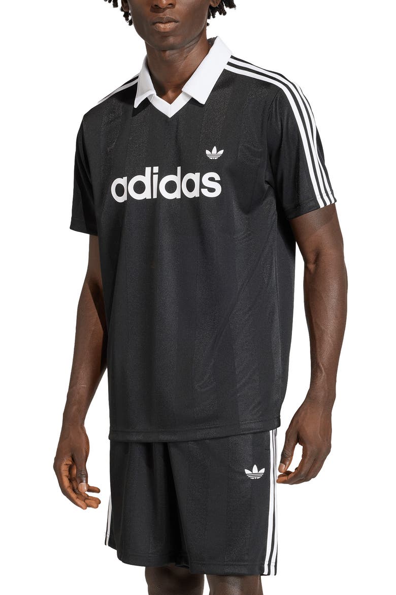 Short Sleeve Stripe Soccer Jersey, Main, color, BLACK