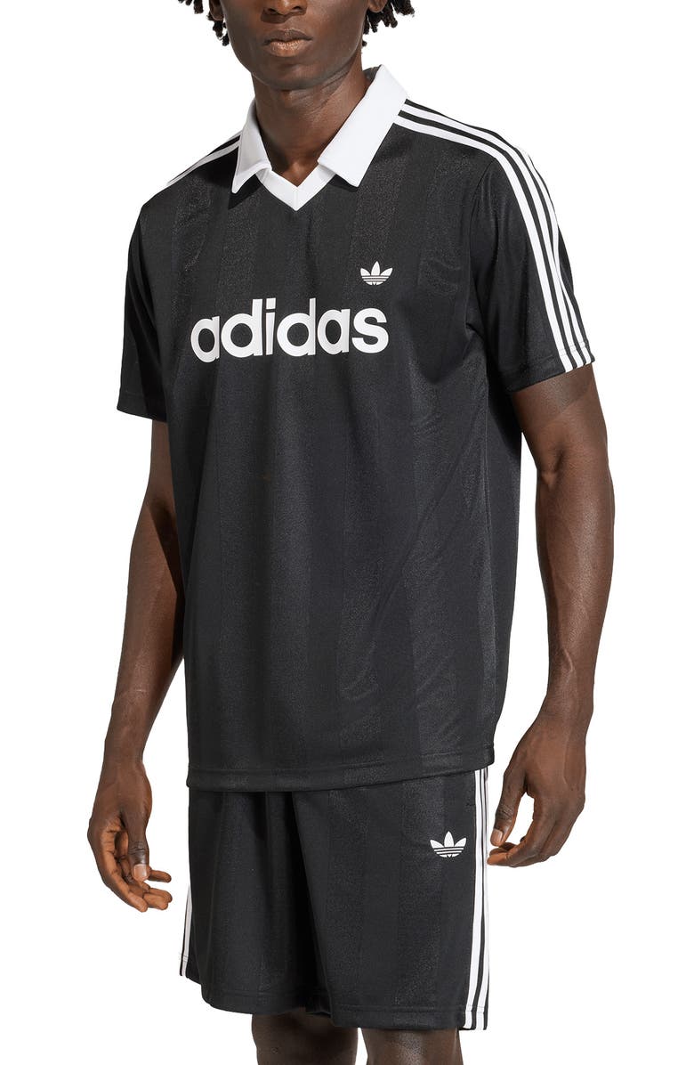 adidas Short Sleeve Stripe Soccer Jersey, Main, color, Black