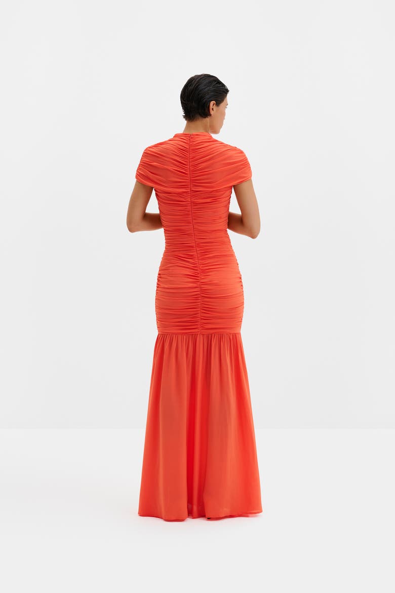 Loana Draped Chiffon Maxi Dress, Alternate, color, Coral