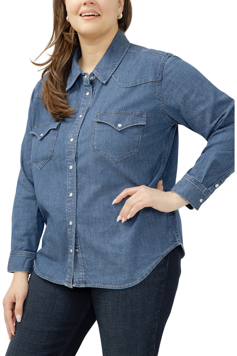 Cotton Blend Denim Snap-Up Western Shirt, Alternate, color, CANARY