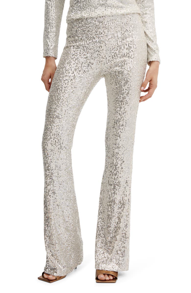 MANGO Sequin Flare Leg Pants, Main, color, 