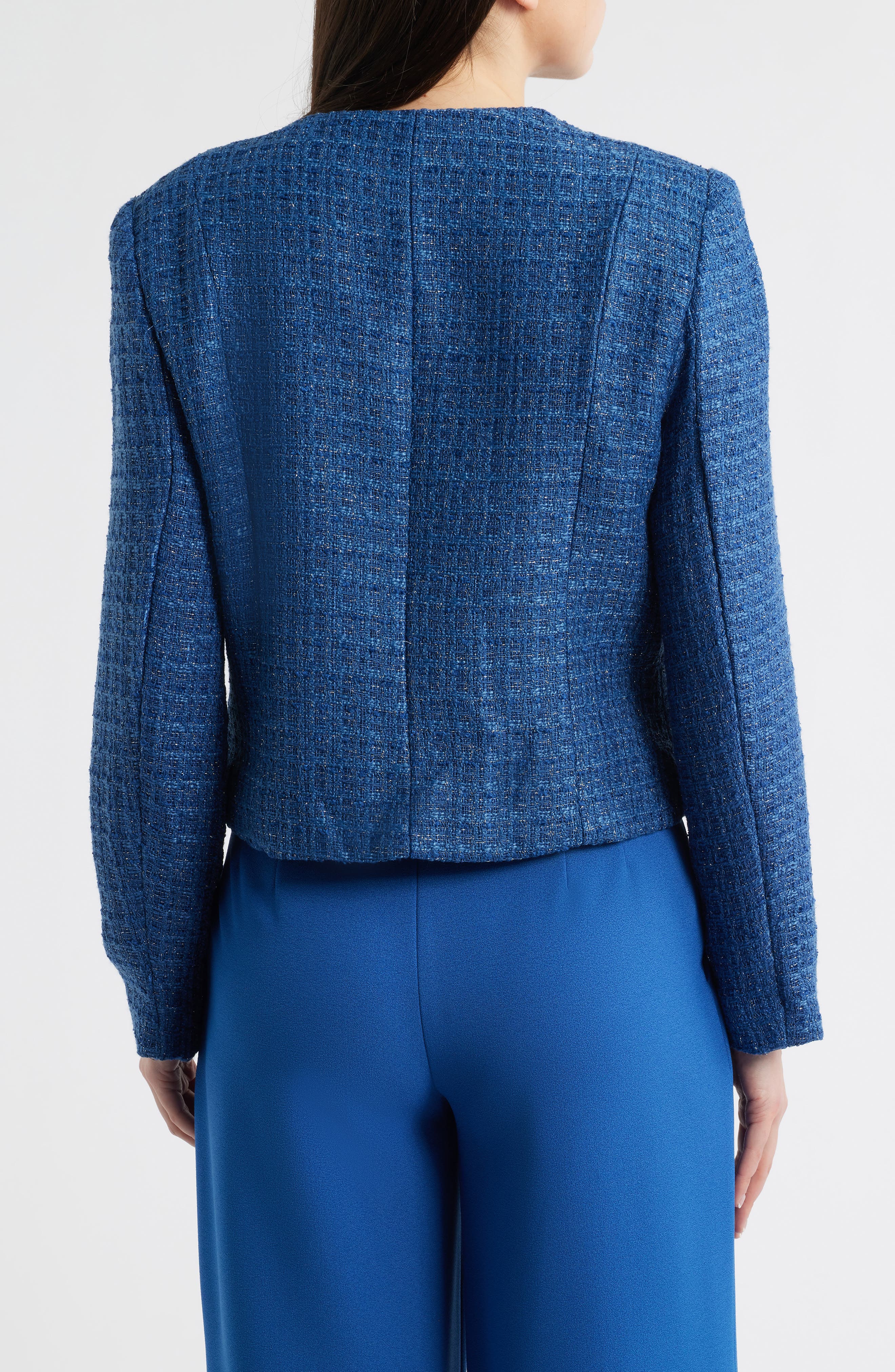 Metallic Tweed Collarless Jacket - image 2