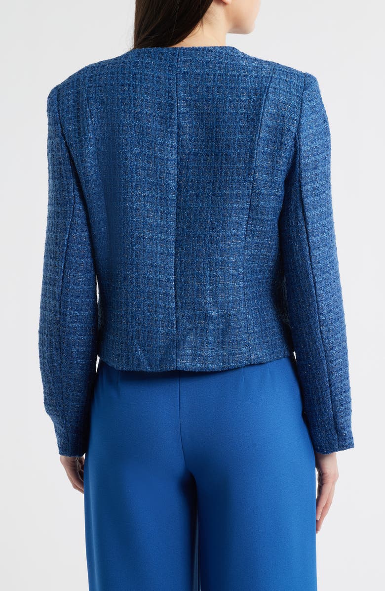 Tahari ASL Metallic Tweed Collarless Jacket, Alternate, color, Riverside Blue