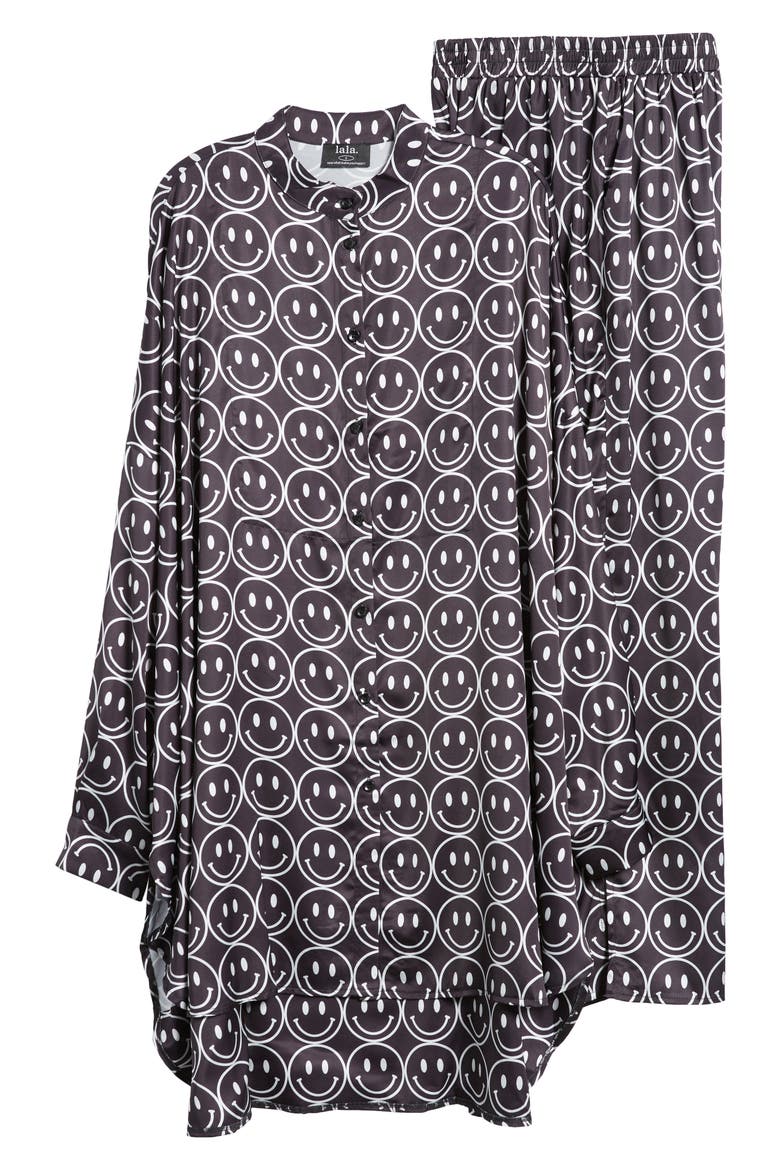 Oversize Button-Up Satin Shirt & Pants Set, Alternate, color, CURRENT MOOD BLACK
