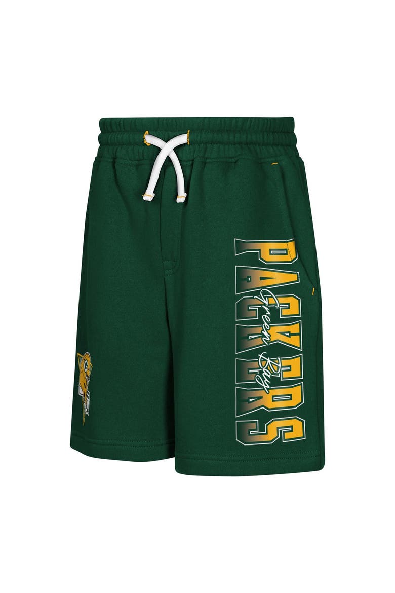 Youth Outerstuff  Green Green Bay Packers Audible Fleece Shorts, Main, color, Green