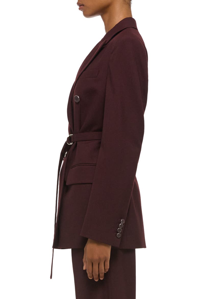Double Breasted Belted Virgin Wool Blazer, Alternate, color, MAHOGANY