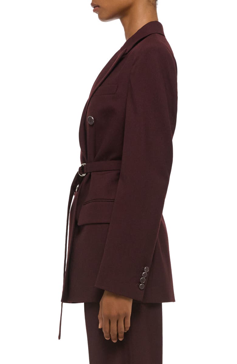 Helmut Lang Double Breasted Belted Virgin Wool Blazer, Alternate, color, Mahogany