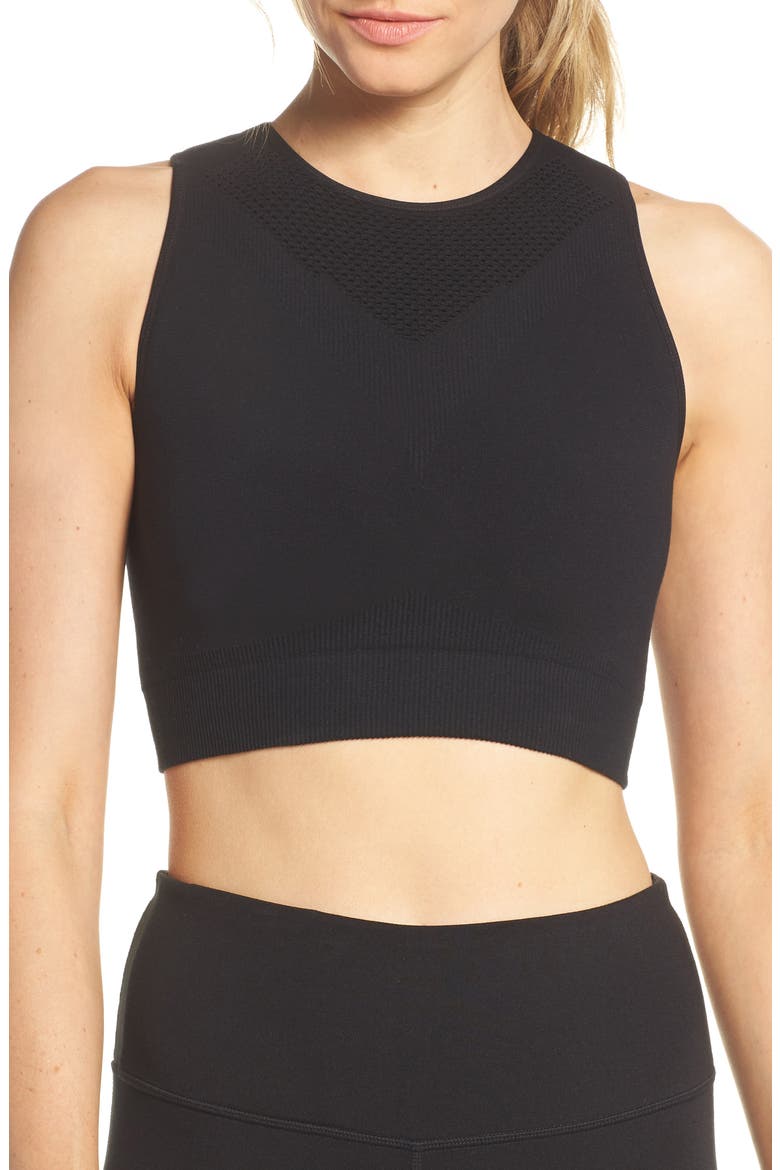 So True Seamless Longline Sports Bra, Main, color, BLACK
