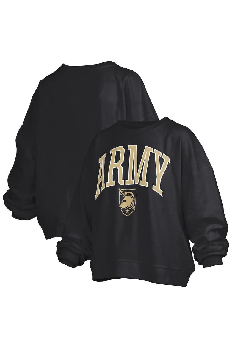 Women's Pressbox Black Army Black Knights Janise Arch Over Logo Waist Length Oversized Pullover Sweatshirt, Main, color, Black