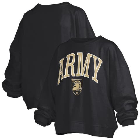 Women's Pressbox Black Army Black Knights Janise Arch Over Logo Waist Length Oversized Pullover Sweatshirt