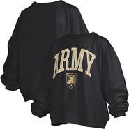 PRESSBOX Women's Pressbox Black Army Black Knights Janise Arch Over Logo Waist Length Oversized Pullover Sweatshirt