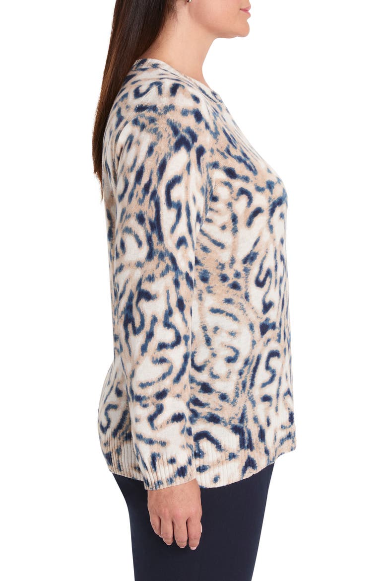 Supersoft Blurry Leaf Print Sweater, Alternate, color, INDIGO MULTI