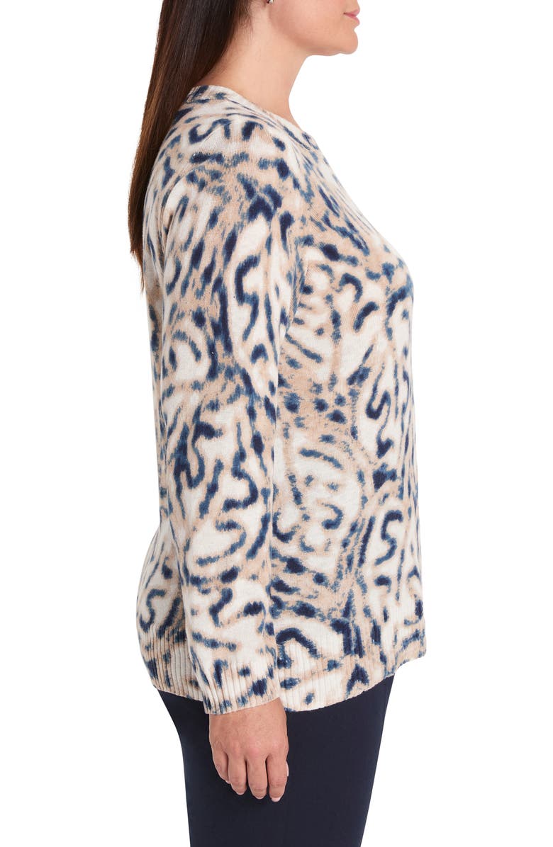 NIC+ZOE Supersoft Blurry Leaf Print Sweater, Alternate, color, Indigo Multi