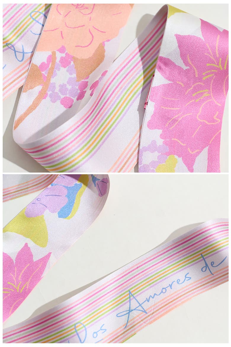 Frida Garden Print Skinny Silk Scarf, Alternate, color, PINK