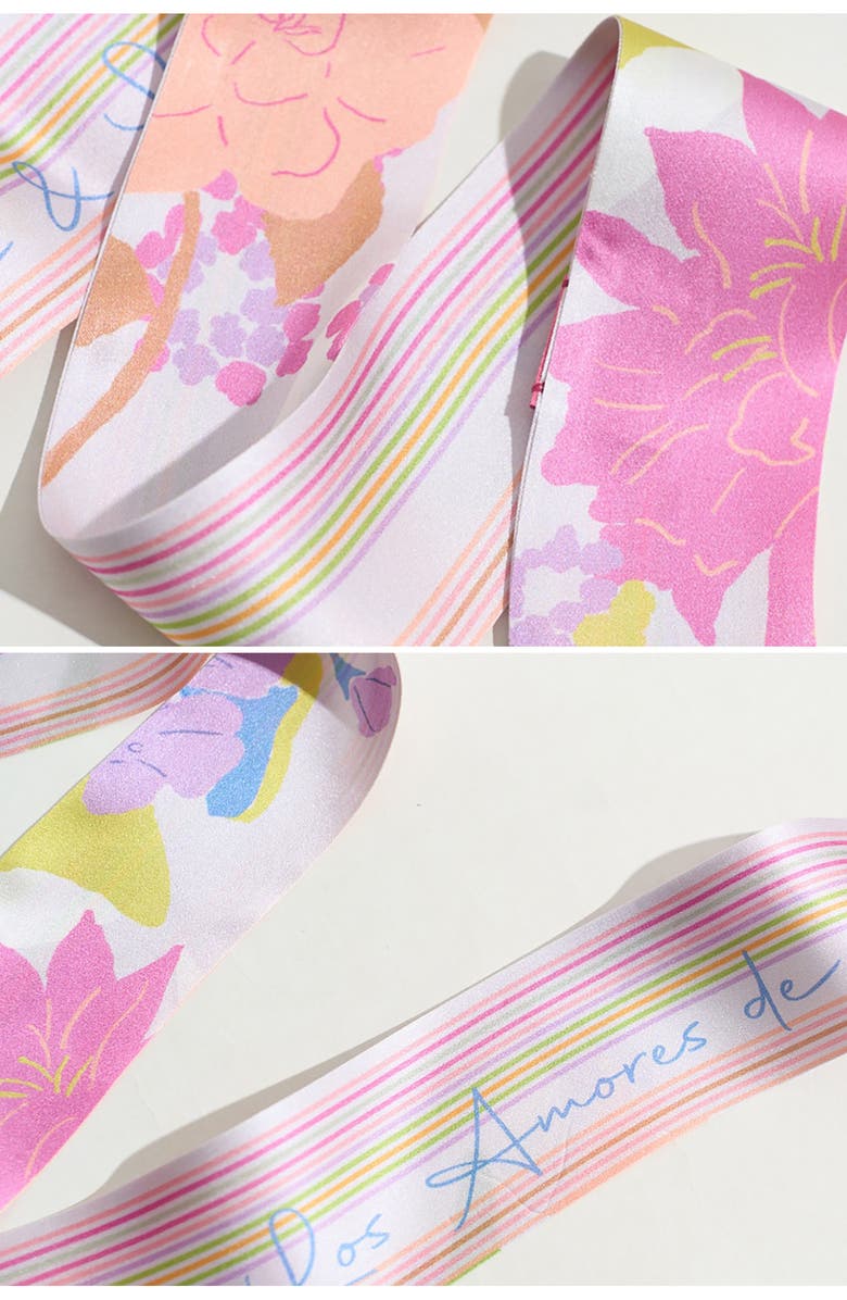 Lost Pattern Frida Garden Print Skinny Silk Scarf, Alternate, color, Pink