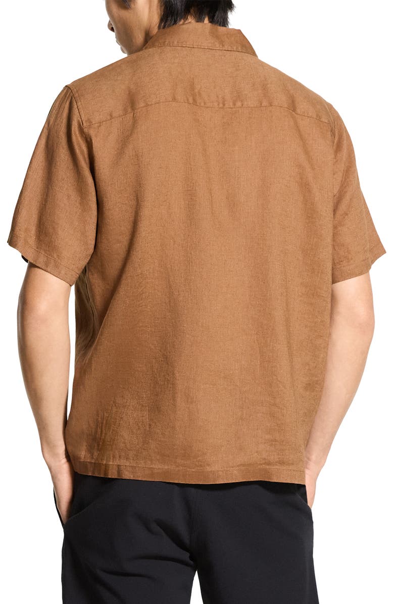 Theory Noll Short Sleeve Linen Button-Up Camp Shirt, Alternate, color, Deep Tobacco