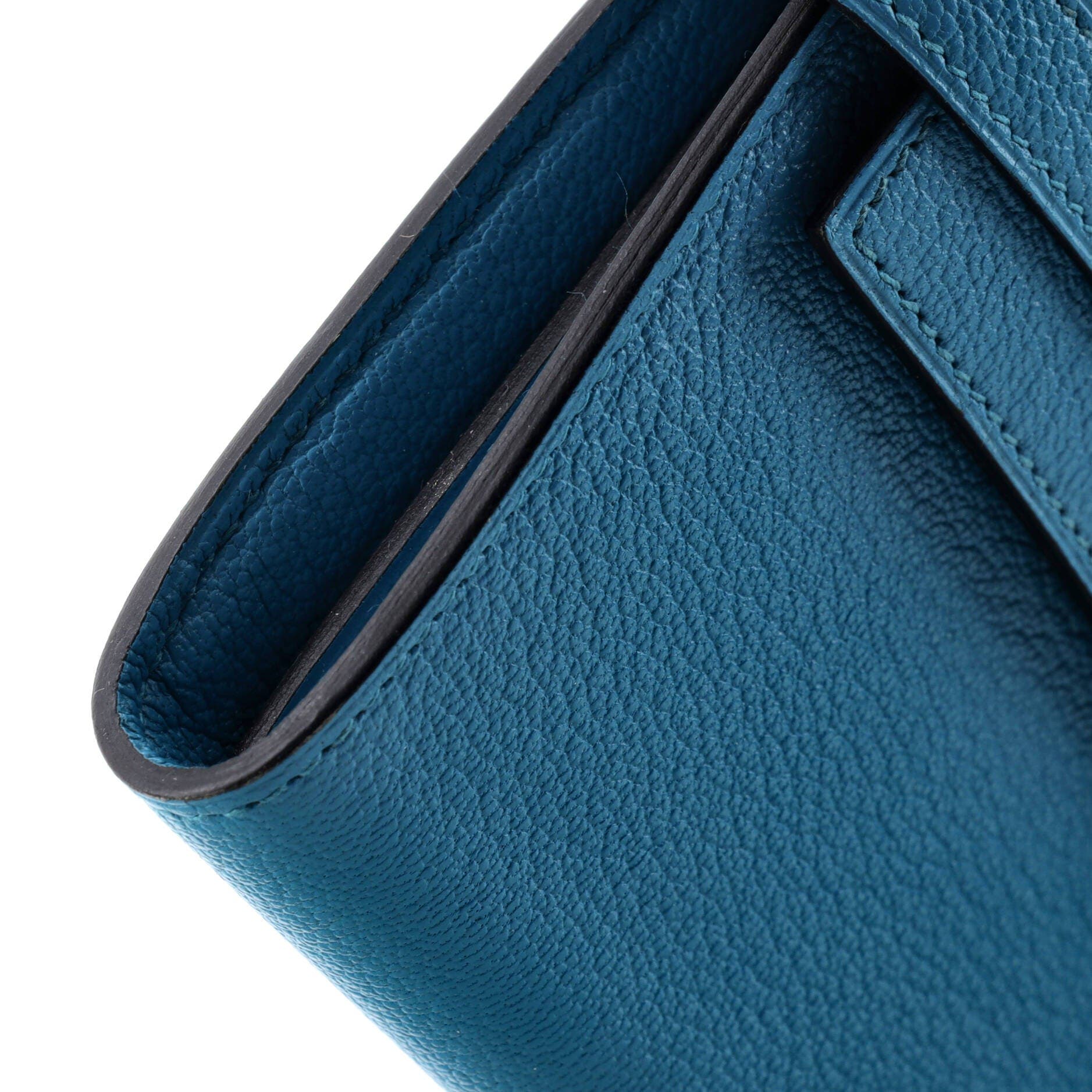 Pre-Owned Hermes Kelly Wallet Chevre Mysore Long, Alternate, color, Turquoise