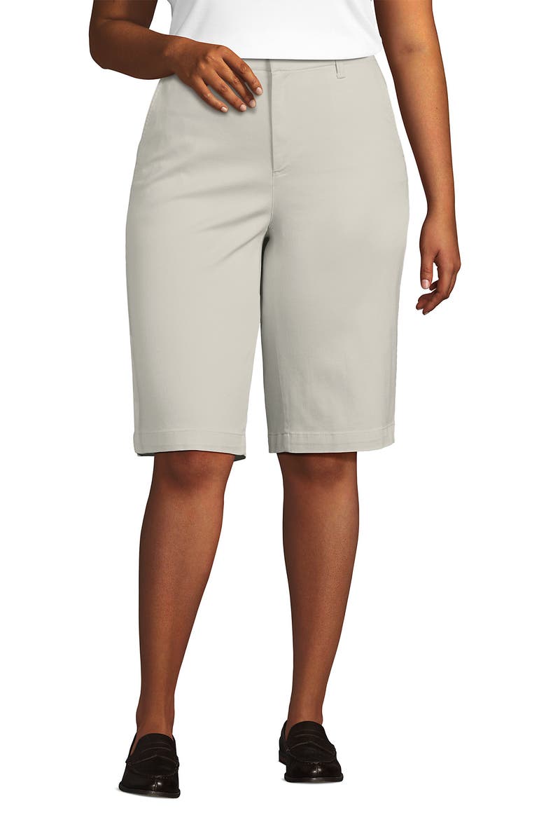 Plus Size Elastic Back Classic 12" Chino Oxford Stripe Shorts, Main, color, Light Stone