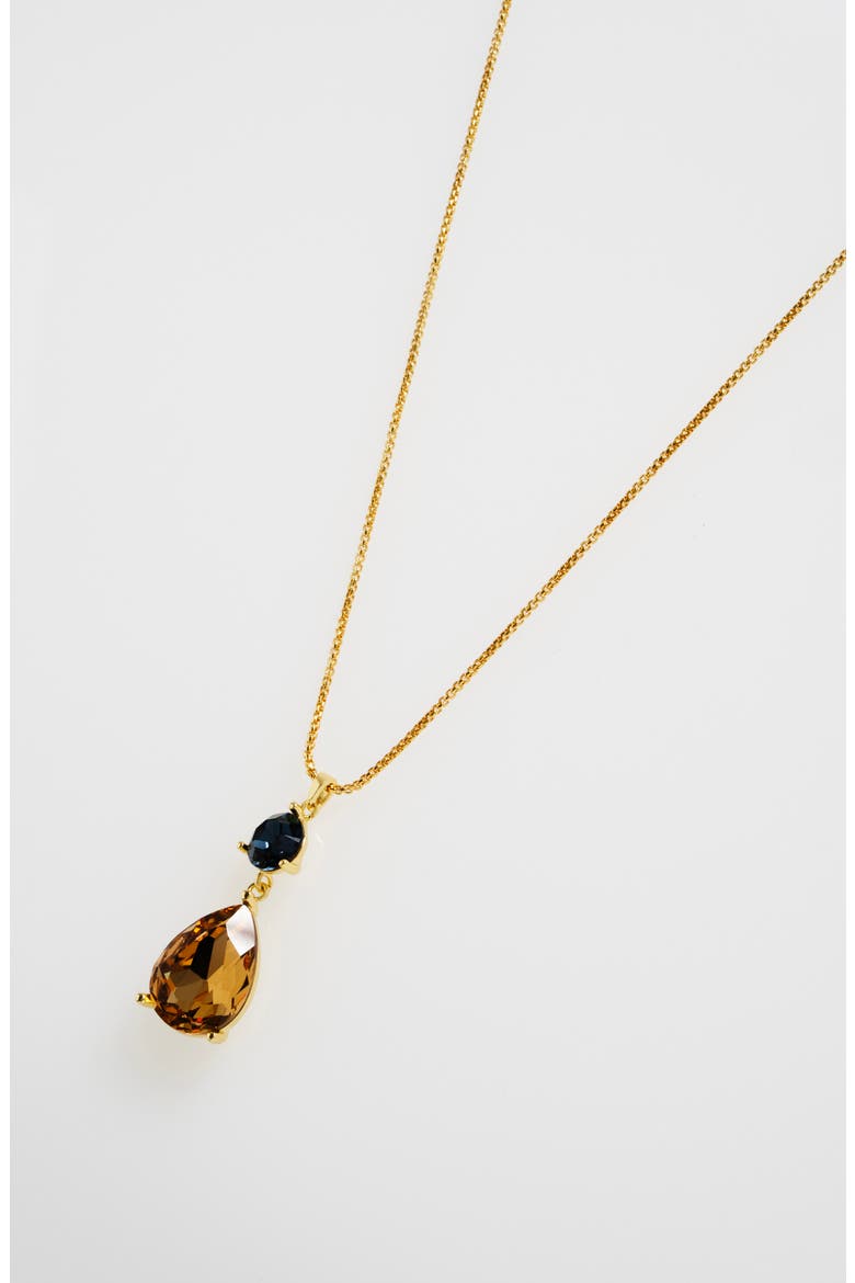 Tearsa Crystal Teardrop Pendant Necklace, Alternate, color, GOLD TONE / DARK BLUE / TOPAZ