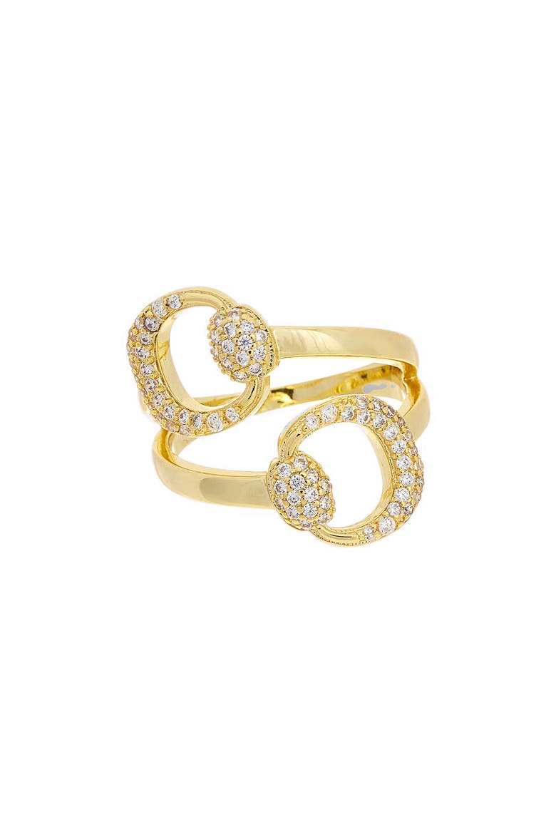 Pavé Cubic Zirconia Buckle Ring, Main, color, YELLOW GOLD